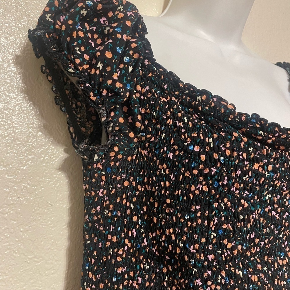 Smocked Top crop top feminine floral black - Picture 5 of 7